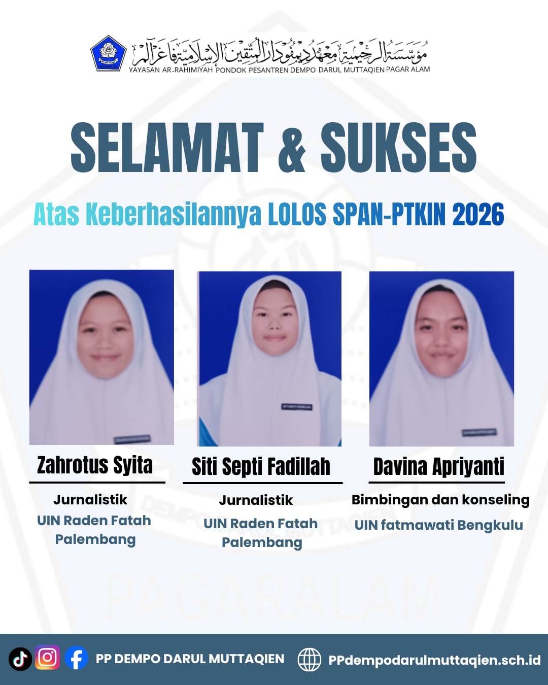 Santri MA Dempo Darul Muttaqien LOLOS SPAN-PTKIN Tahun 2026